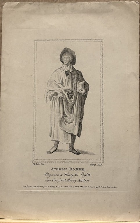Holbein - 19th century Engraving of Andrew Borde by Clamp: Holbein - 19th century Engraving of Andrew Borde by Clamp.. George Smeeton (Publisher)Condition: Excellent condition - please review the image carefully.