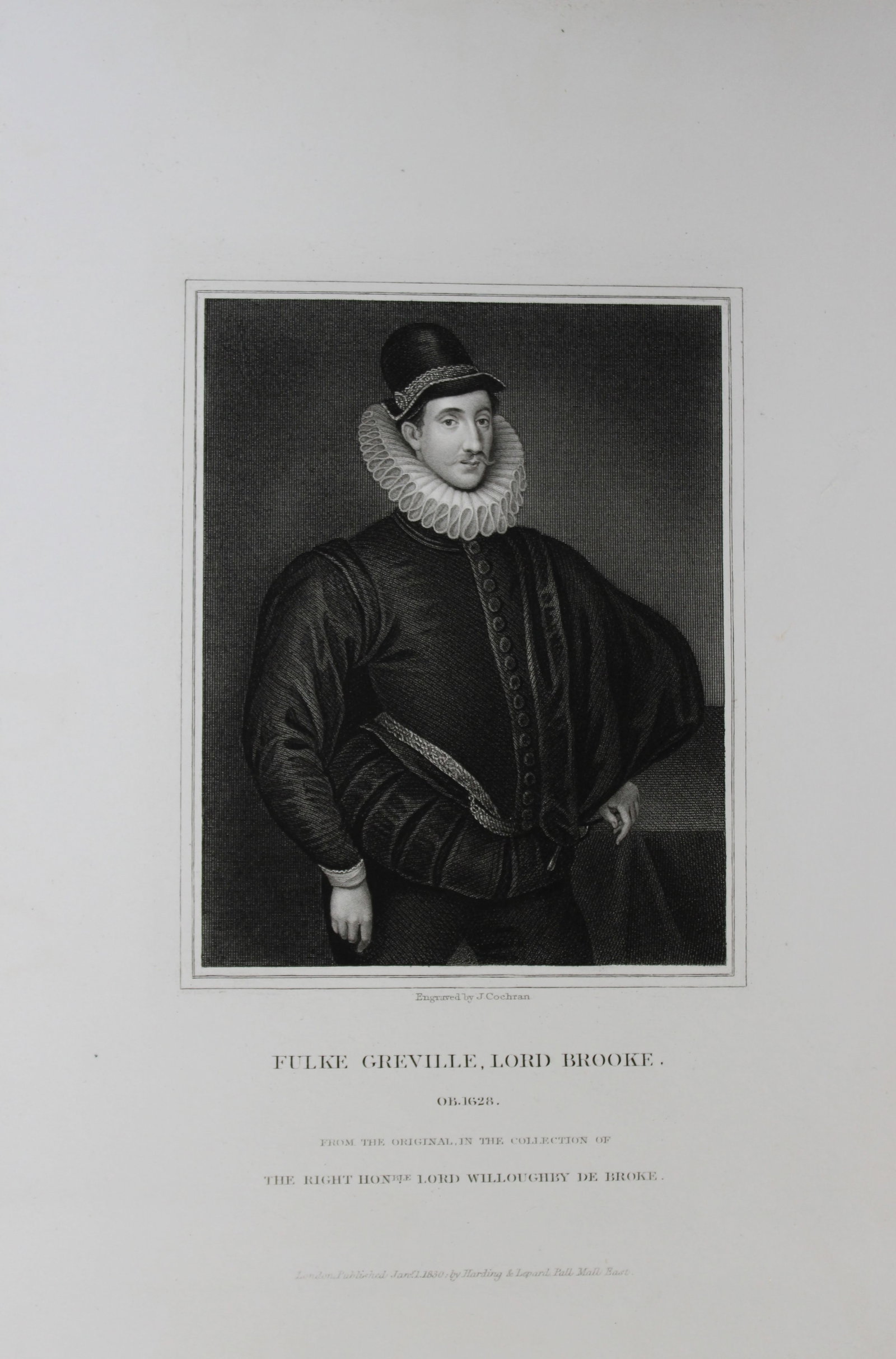 Edward Lodge - Fulke Greville engraved by J Cochran 1835: This engraving is from Portraits and Memoirs of the Most Illustrious Personages of British History by Edmund Lodge. Published by Harding and Lepard, London 1835.Engraved from authentic pictures in the