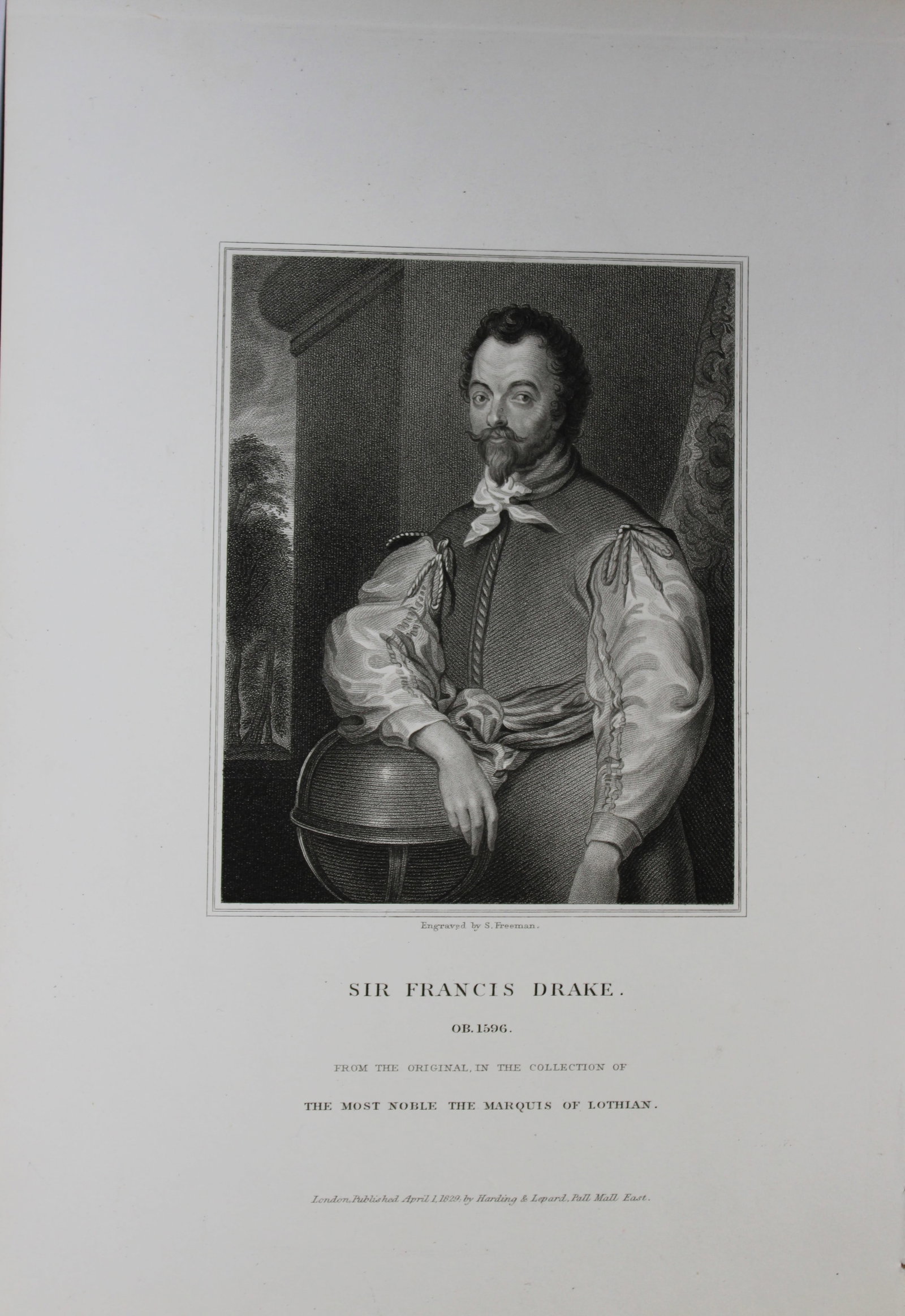 Edward Lodge - Sir Francis Drake engraved by S Freeman 1835: This engraving is from Portraits and Memoirs of the Most Illustrious Personages of British History by Edmund Lodge. Published by Harding and Lepard, London 1835.Engraved from authentic pictures in the