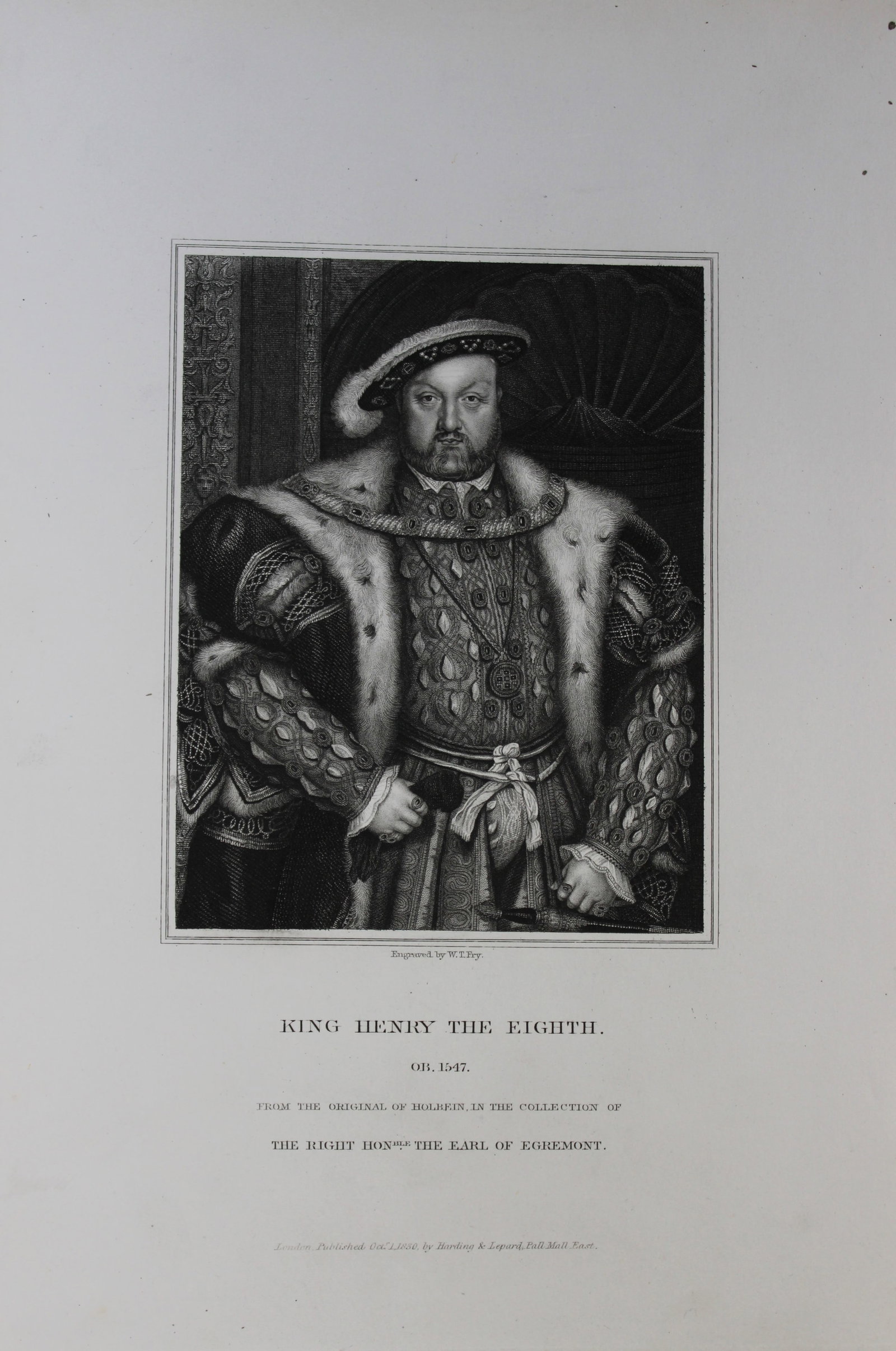 Edward Lodge - Henry VIII engraved by WT Fry 1835: This engraving is from Portraits and Memoirs of the Most Illustrious Personages of British History by Edmund Lodge. Published by Harding and Lepard, London 1835.Engraved from authentic pictures in the