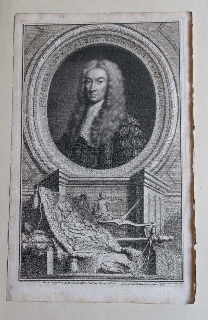 Jacobus Houbraken - Rare engraving of Lord Talbot 1747: This engraving is from The Heads of Illustrious Persons of Great Britain by Thomas Birch. Printed by John Knapton 1747, London. The engravings were by Jacobus Houbraken and George Vertue after Holbein