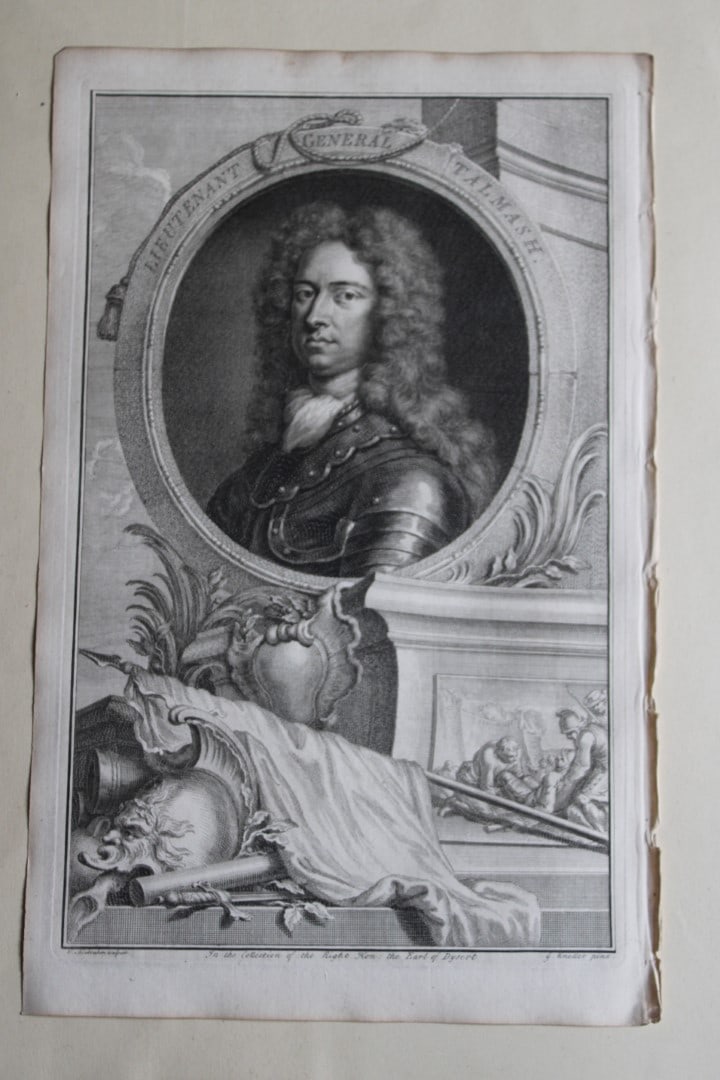 Jacobus Houbraken - Rare engraving of General Talmach 1747: This engraving is from The Heads of Illustrious Persons of Great Britain by Thomas Birch. Printed by John Knapton 1747, London. The engravings were by Jacobus Houbraken and George Vertue after Holbein