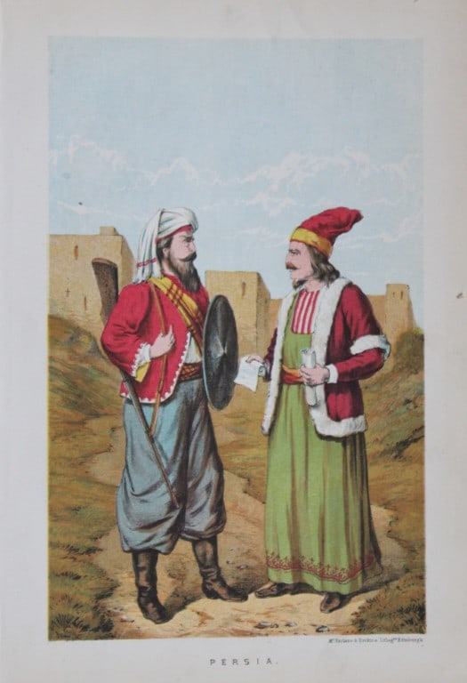William McFarlane - Lithograph of Persia 1872: Lithograph entitled Persia of two Persian men in national costume by William McFarlane, Edinburgh 1872.Size: 6.5in x 9.6in (17cm x 24.5cm)