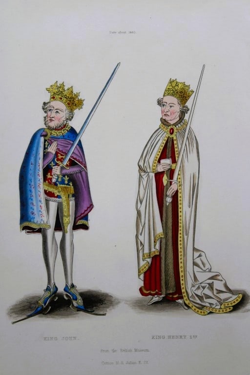 Henry Shaw - Hand-coloured engraving of King John and King Henry I 1858 (1 of 1)