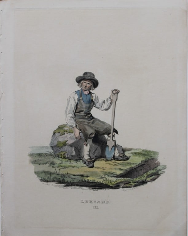 Sandberg - Hand coloured lithograph of Leksand folk, Sweden by Forssell 1836: This hand-coloured lithograph of Swedish folk costumes and views is from Une Annee en Suede (A year in Sweden) by CD Forssell and JG Sandberg. Published by LJ Hjerta, Stockholm 1836.The plates depict 