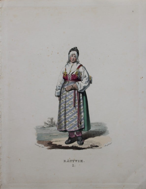 Sandberg - Hand coloured lithograph of Rattvik folk, Sweden by Forssell 1836: This hand-coloured lithograph of Swedish folk costumes and views is from Une Annee en Suede (A year in Sweden) by CD Forssell and JG Sandberg. Published by LJ Hjerta, Stockholm 1836.The plates depict 