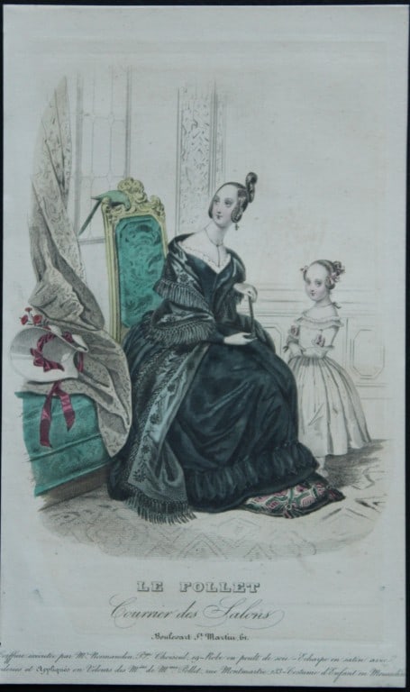 R Sands - Engraving of French Dresses 1816: These hand coloured engravings are by R. Sands, published by Vernor, Hood & Sharpe, published in The Lady's Monthly Museum 1807.Size: 5.4in x 9in (13.8cm x 22.5cm)
