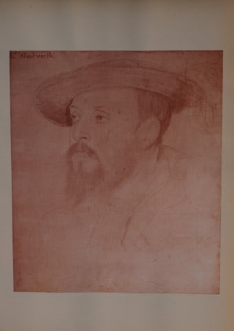 Hans Holbein - Sir Thomas Wentworth, Lord Chamberlain 1877: This print is from The Windsor Collection of Holbein Portraits of the Court of Henry VIII. Reproduced in Autotype, by Permission of Her Majesty the Queen, From Eighty of the Original Drawings in the R