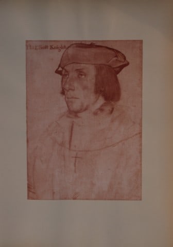 Hans Holbein - Sir Thomas Eliot, Ambassador 1877: This print is from The Windsor Collection of Holbein Portraits of the Court of Henry VIII. Reproduced in Autotype, by Permission of Her Majesty the Queen, From Eighty of the Original Drawings in the R