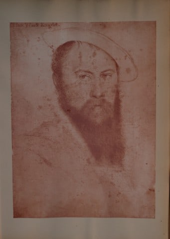 Hans Holbein - Sir Thomas Wyat, Ambassador 1877: This print is from The Windsor Collection of Holbein Portraits of the Court of Henry VIII. Reproduced in Autotype, by Permission of Her Majesty the Queen, From Eighty of the Original Drawings in the R