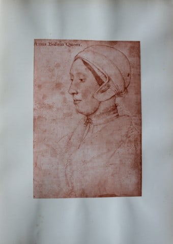 Hans Holbein - Queen Anne Boleyn 1877: This print is from The Windsor Collection of Holbein Portraits of the Court of Henry VIII. Reproduced in Autotype, by Permission of Her Majesty the Queen, From Eighty of the Original Drawings in the R