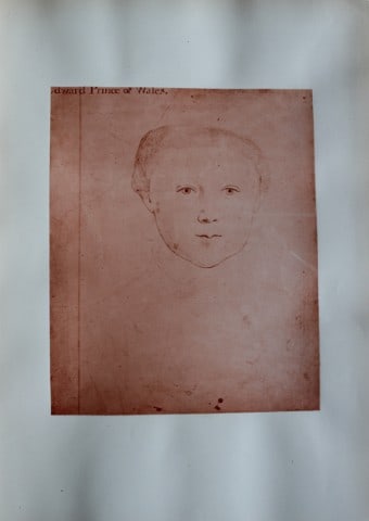 Hans Holbein - Edward, Prince of Wales 1877: This print is from The Windsor Collection of Holbein Portraits of the Court of Henry VIII. Reproduced in Autotype, by Permission of Her Majesty the Queen, From Eighty of the Original Drawings in the R