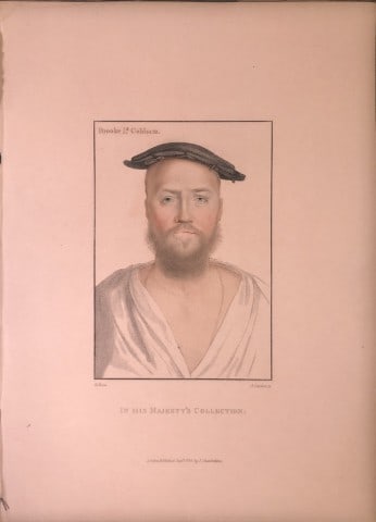Portrait of George, Lord Cobham by Hans Holbein 1812: This stipple engraving is from Portraits of Illustrious Personages of the Court of Henry VIII: Engraved in Imitation of the Original Drawings of Hans Holbein, in the Collection of His Majesty. With a 