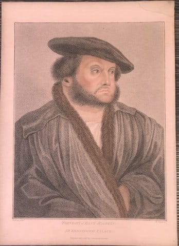 Self portrait of Hans Holbein 1812: This stipple engraving is from Portraits of Illustrious Personages of the Court of Henry VIII: Engraved in Imitation of the Original Drawings of Hans Holbein, in the Collection of His Majesty. With a 