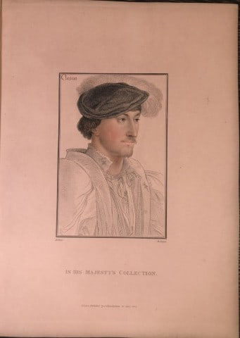 Portrait of Edward, Lord Clinton by Hans Holbein 1812: This stipple engraving is from Portraits of Illustrious Personages of the Court of Henry VIII: Engraved in Imitation of the Original Drawings of Hans Holbein, in the Collection of His Majesty. With a 
