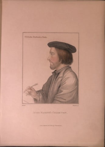 Portrait of Nicholas Borbonius by Hans Holbein 1812: This stipple engraving is from Portraits of Illustrious Personages of the Court of Henry VIII: Engraved in Imitation of the Original Drawings of Hans Holbein, in the Collection of His Majesty. With a 