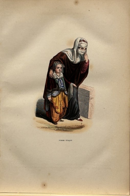 A Wahlen - Woodcut engraving of Turkish woman 1843: This hand-coloured woodcut engraving is from the European volume of Moeurs, Usages et costumes de tous les peuples du monde, d'apr?s des documents authentiques et les voyages les plus r?cents by Augus