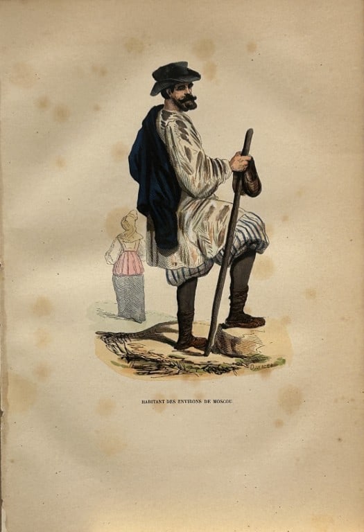A Wahlen - Woodcut engraving of Moscow dweller 1843: This hand-coloured woodcut engraving is from the European volume of Moeurs, Usages et costumes de tous les peuples du monde, d'apr?s des documents authentiques et les voyages les plus r?cents by Augus