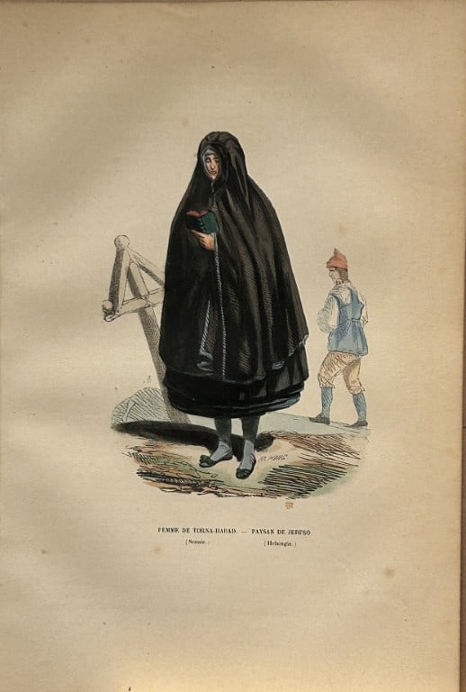A Wahlen - Woodcut engraving of Woman of Torna-Harad, Sweden 1843: This hand-coloured woodcut engraving is from the European volume of Moeurs, Usages et costumes de tous les peuples du monde, d'apr?s des documents authentiques et les voyages les plus r?cents by Augus