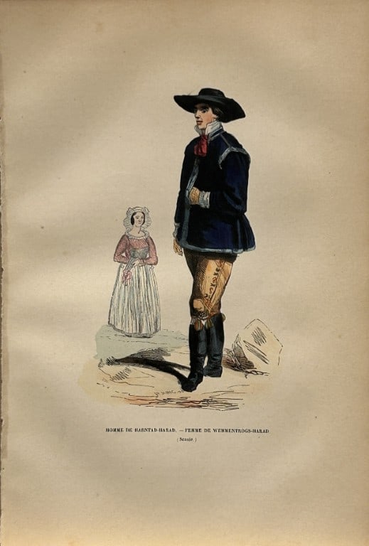 A Wahlen - Woodcut engraving of Swedish man and woman 1843 (1 of 1)