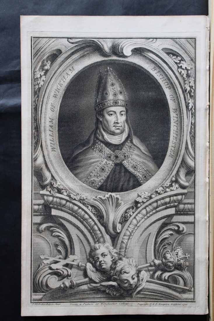 Jacobus Houbraken - Rare engraving of William Wickham, Bishop of Winchester 1747: This engraving is from The Heads of Illustrious Persons of Great Britain by Thomas Birch. Printed by John Knapton 1747, London. The engravings were by Jacobus Houbraken and George Vertue after Holbein