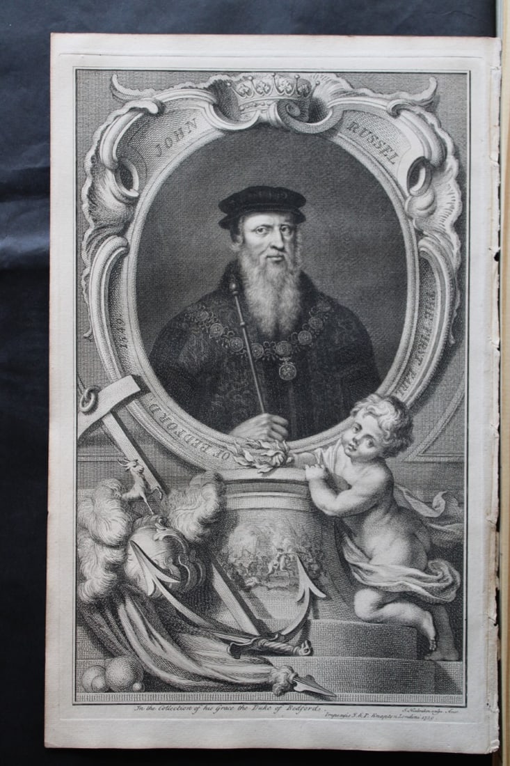 Jacobus Houbraken - Rare engraving of John Russell, Earl of Bedford 1747: This engraving is from The Heads of Illustrious Persons of Great Britain by Thomas Birch. Printed by John Knapton 1747, London. The engravings were by Jacobus Houbraken and George Vertue after Holbein