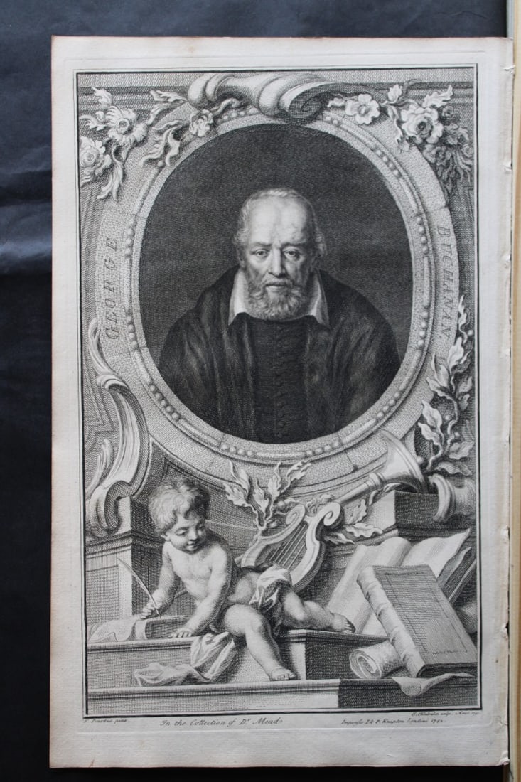 Jacobus Houbraken - Rare engraving of George Buchanan 1747: This engraving is from The Heads of Illustrious Persons of Great Britain by Thomas Birch. Printed by John Knapton 1747, London. The engravings were by Jacobus Houbraken and George Vertue after Holbein