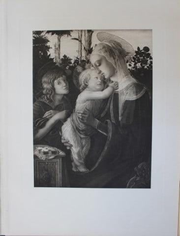 S Botticelli - Virgin and Child with St John 1903: This large photogravure is from Great Masters 1400-1800, the finest works of the most famous painters during this period.Published by Wm. Heinemann, London 1903.Size: 15in x 20in (38cm x 50cm)