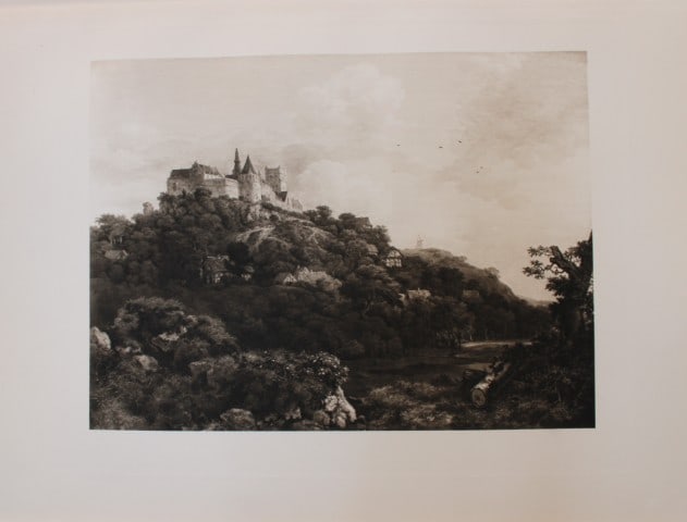 Jacob van Ruisdael - Castle Bentheim 1903: This large photogravure is from Great Masters 1400-1800, the finest works of the most famous painters during this period.Published by Wm. Heinemann, London 1903.Size: 15in x 20in (38cm x 50cm)