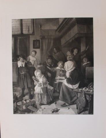 Jan Steen - Christmas Eve 1903: This large photogravure is from Great Masters 1400-1800, the finest works of the most famous painters during this period.Published by Wm. Heinemann, London 1903.Size: 15in x 20in (38cm x 50cm)