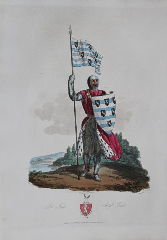 CH Smith - Sir John de Sitsylt 1814: This hand-coloured aquatint is from Selections of the Ancient Costume of Great Britain and Ireland From the Seventh to the Sixteenth Century by Charles Hamilton Smith. Published in London by William B