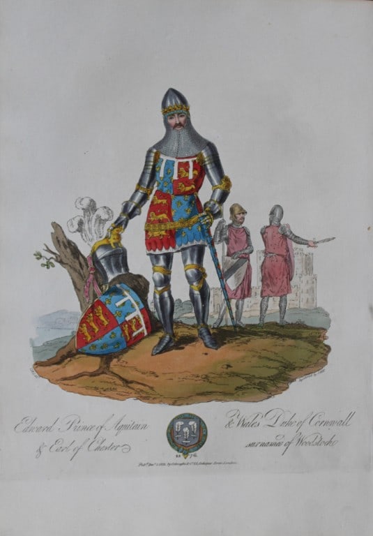 CH Smith - Edward the Black Prince 1814: This hand-coloured aquatint is from Selections of the Ancient Costume of Great Britain and Ireland From the Seventh to the Sixteenth Century by Charles Hamilton Smith. Published in London by William B