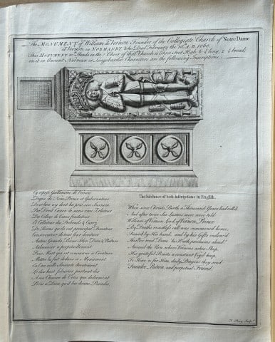 Architectural Drawing - Monument of William de Vernon, Normandy 1871: This rare engraving is from drawings by members of the Architectural Association, London dated c1875.The Architectural Association was founded in 1847 as an alternative to the practice of training you