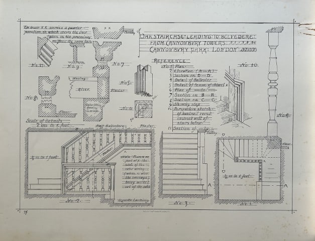 Architectural Drawing - Canonbury Towers, London 1869: This rare engraving is from drawings by members of the Architectural Association, London dated c1875.The Architectural Association was founded in 1847 as an alternative to the practice of training you