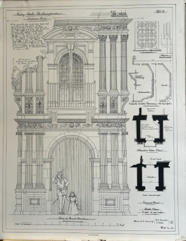 Architectural Drawing - Kirby Hall, Northamptonshire 1870: This rare engraving is from drawings by members of the Architectural Association, London dated c1875.The Architectural Association was founded in 1847 as an alternative to the practice of training you