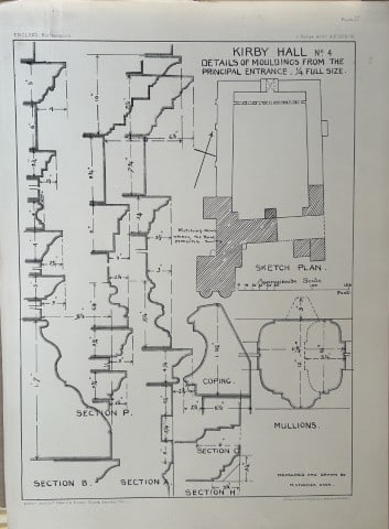 Architectural Drawing - Kirby Hall, Northamptonshire 1870: This rare engraving is from drawings by members of the Architectural Association, London dated c1875.The Architectural Association was founded in 1847 as an alternative to the practice of training you