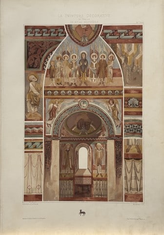 Gelis-Didot and Laffillee - Original decorative lithograph 1875: This lithograph, on a vellum type paper is from La Peinture Decorative en France du XIe au XVIe siecle.? (The decorative painting in France from the 11th to the 16th century). This attractive antique 