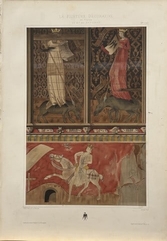 Gelis-Didot and Laffillee - Original decorative lithograph 1875: This lithograph, on a vellum type paper is from La Peinture Decorative en France du XIe au XVIe siecle.? (The decorative painting in France from the 11th to the 16th century). This attractive antique 