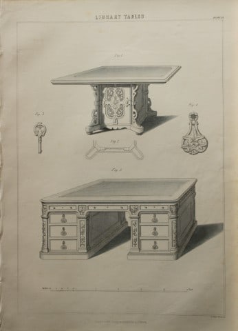 P Thomson - Library Tables engraved by JH Le Keux 1853 (1 of 1)