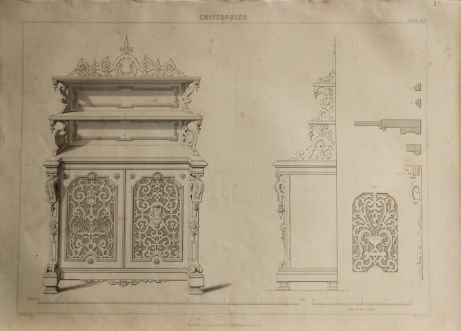 P Thomson - Chiffonier engraved by JH Le Keux 1853 (1 of 1)