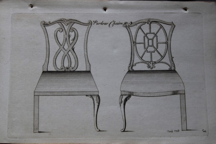 Manwaring - Engraving of Parlour Chairs 1765: This rare copper engraving is from Genteel Houshold Furniture, In the Present Taste with an addition of several Articles never before Executed, by a Society of Upholsterers, Cabinet-Makers, &c. Printe