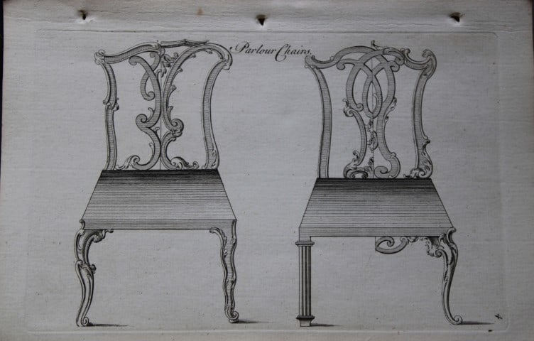 Manwaring - Engraving of Parlour Chairs 1765: This rare copper engraving is from Genteel Houshold Furniture, In the Present Taste with an addition of several Articles never before Executed, by a Society of Upholsterers, Cabinet-Makers, &c. Printe