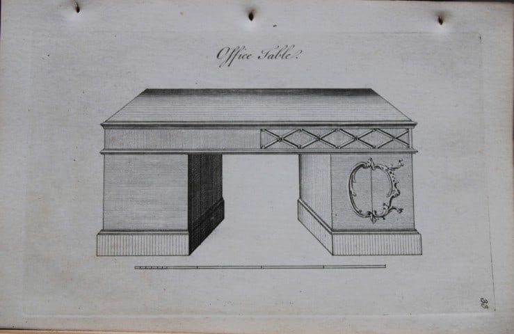 Society of Upholsterers - Office Table 1765: This rare copper engraving is from Genteel Houshold Furniture, In the Present Taste with an addition of several Articles never before Executed, by a Society of Upholsterers, Cabinet-Makers, &c. Printe