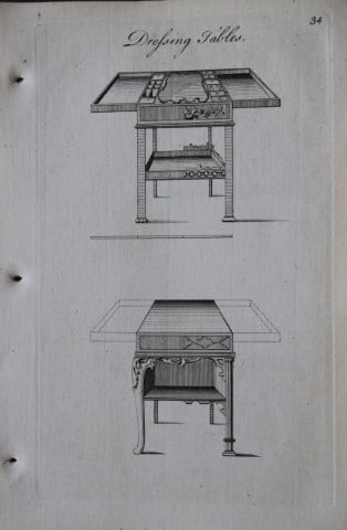 Society of Upholsterers - Dressing Tables 1765: This rare copper engraving is from Genteel Houshold Furniture, In the Present Taste with an addition of several Articles never before Executed, by a Society of Upholsterers, Cabinet-Makers, &c. Printe