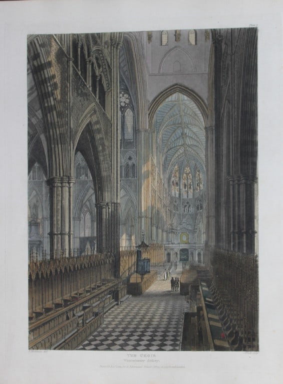 F Mackenzie - The Choir in Westminster Abbey engraved by J Bluck 1812: This aquatint print is from The History of the Abbey Church of St. Peter's Westminster, Its Antiquities and Monuments by Rudolph Ackermann and William Combe, published in London 1812.One of the quinte