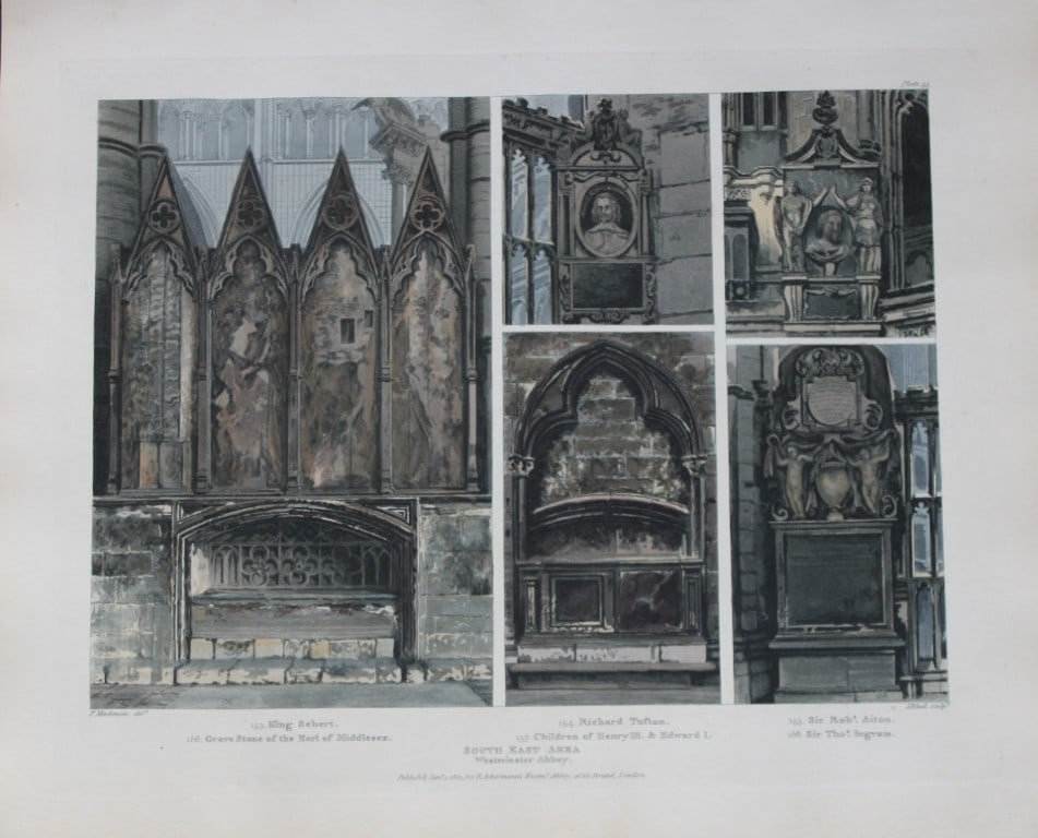 F Mackenzie - Westminster Abbey engraved by J Bluck 1812: This aquatint print is from The History of the Abbey Church of St. Peter's Westminster, Its Antiquities and Monuments by Rudolph Ackermann and William Combe, published in London 1812.One of the quinte
