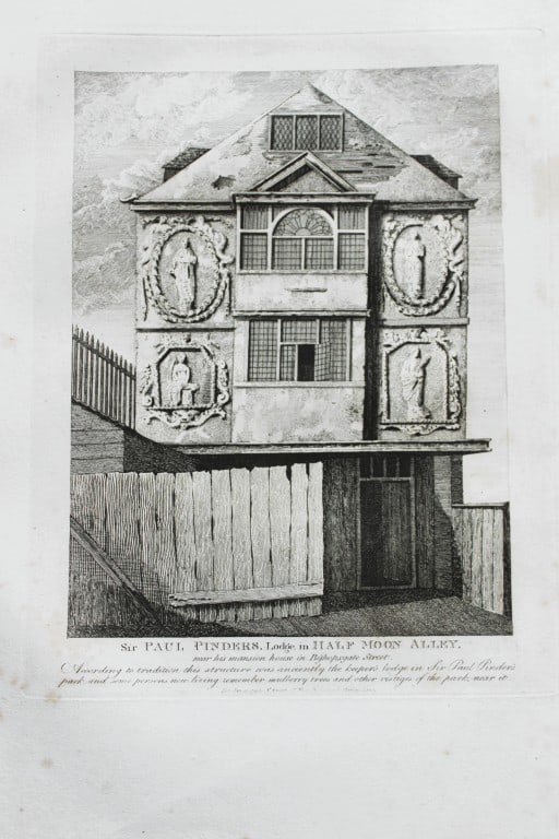 John Thomas Smith - Engraving of Half Moon Alley, London 1791: An original engraving from John Thomas Smith's Antiquities of London and its Environs. Published in London by T Sewell, J Manson et al 1791.Engraved by John Thomas "Antiquity" Smith (1766-1833), the d