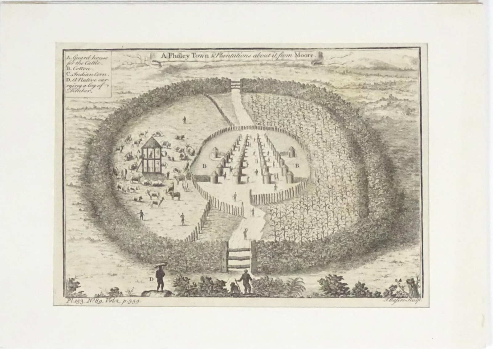 Basire - A Pholey Town, Africa 1745: This interesting engraving is Plate 153 from Vol 2 of A New General Collection of Voyages and Travels by John Green, published by Thomas Astley in 1745-47. The engraving by Isaac Basire is after an or