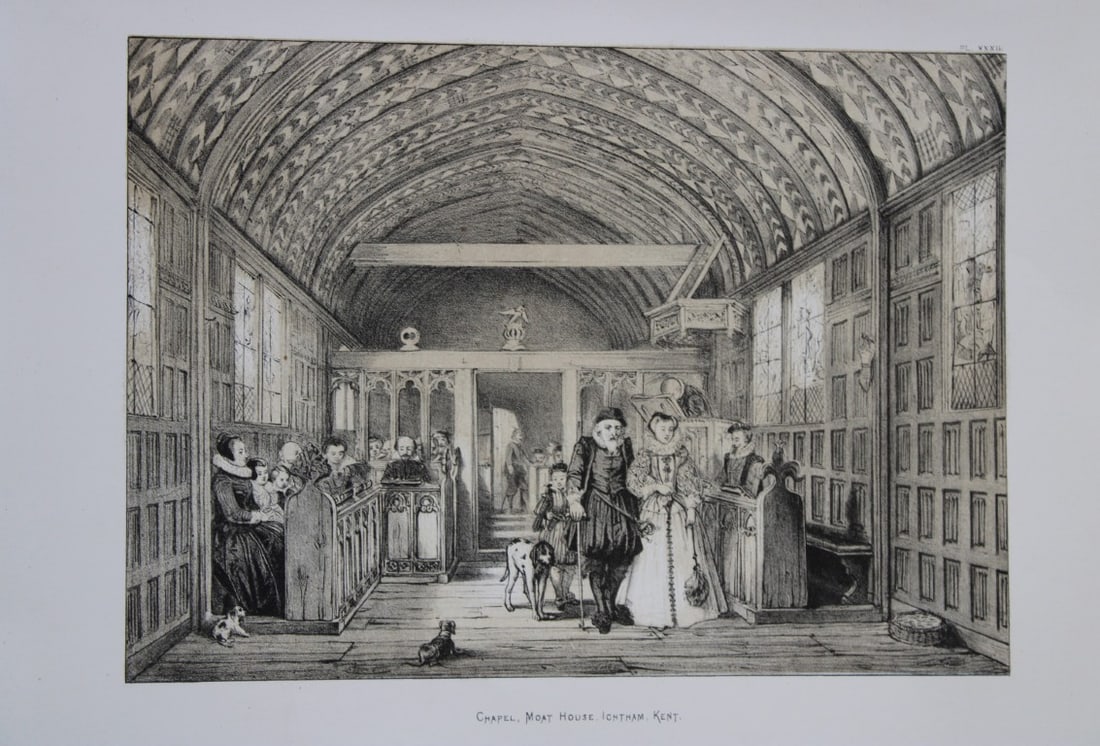 Nash J - Lithograph of the Moat House, Ightham, Kent 1869: This lithograph of The Chapel at Moat House, Ightham, Kent is from The Mansions of England in the Olden Time by Joseph Nash. Printed by M & N Hanhart and published by Henry Sotheran & Co., London, in 
