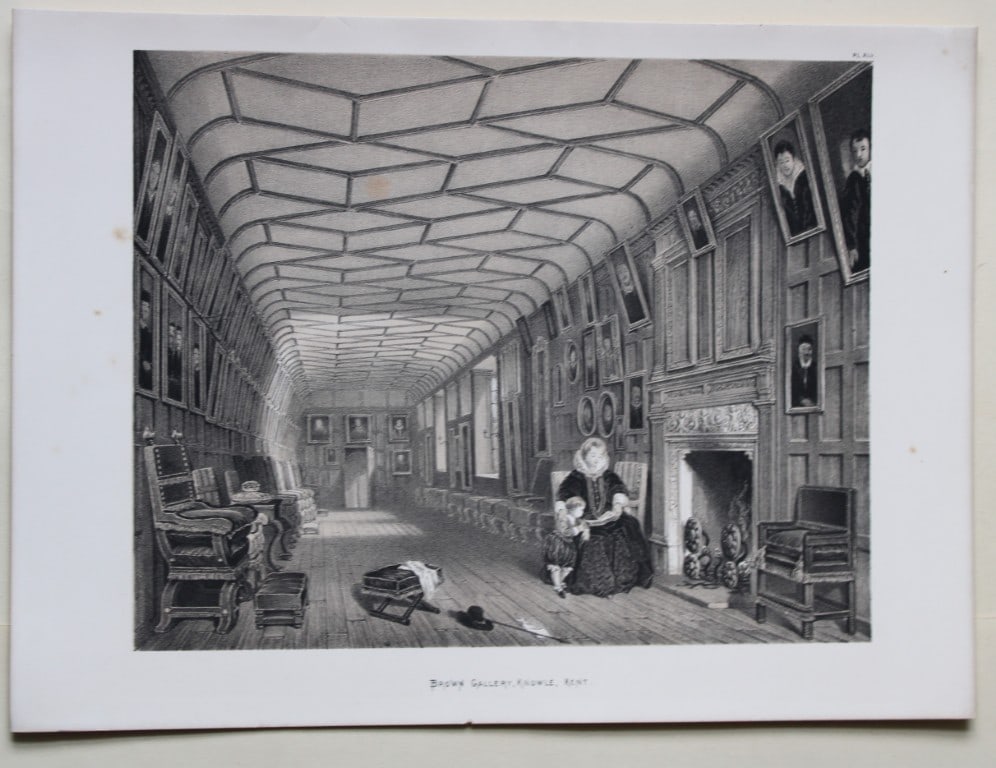 Nash J - Lithograph of Knowle, Kent 1869: This lithograph of The Brown Gallery at Knowle, Kent is from The Mansions of England in the Olden Time by Joseph Nash. Printed by M & N Hanhart and published by Henry Sotheran & Co., London, in four p